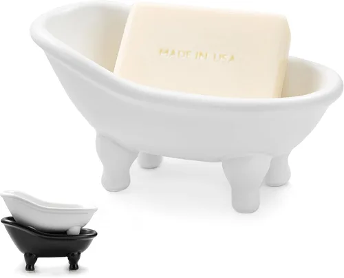 Vista 9 de 1 pieza de 5.6 pulgadas de cerámica negra mini jabonera pequeña maceta organizador de maquillaje contenedor Hamster bañera (negro)