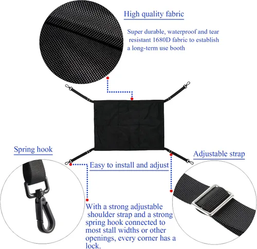 Vista 4 de Protector de parada de caballos con gancho giratorio, valla de protección para pasillo de caballo con correas ajustables, clip de metal fuerte