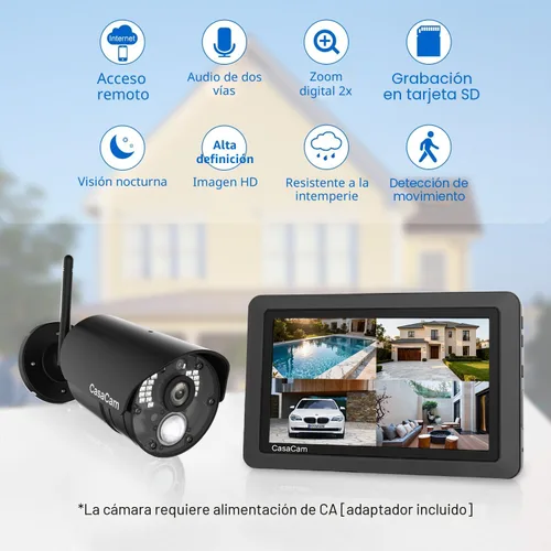 Vista 2 de CasaCam GuardianCam Air Sistema de cámara de seguridad inalámbrica con monitor de pantalla táctil de 7 pulgadas y 2 cámaras de 720p Alimentado