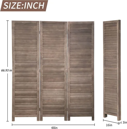Vista 2 de BLKMTY Divisor de habitación, pantalla de privacidad de 3 paneles, pantalla plegable, divisores de pantalla de madera altos, divisor de pared
