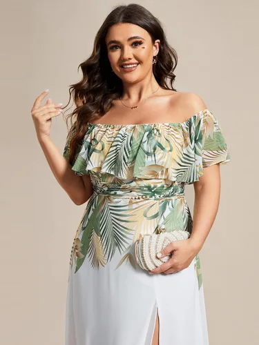 Vista 5 de Ever-Pretty Vestido formal de gasa con hombros descubiertos y mangas con volantes y abertura lateral para mujer 0968-PZUSA