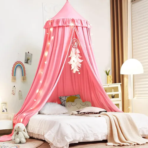 Vista 14 de Kertnic - Toldo decorativo para cama de niños, carpa de algodón suave para decoración de habitación de niñas, castillo de princesa de ensueño Verde