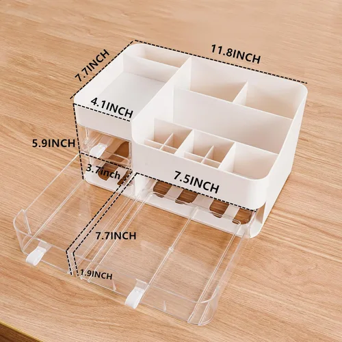 Vista 3 de KLGO Organizador de maquillaje y almacenamiento de cosméticos con 3 cajones transparentes, organizador de cuidado de la piel para baño, soporte