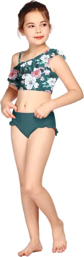 Vista 5 de Arshiner Traje de baño para niñas con volantes y volantes estampados de dos piezas