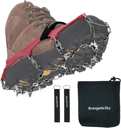 Vista 8 de Versión mejorada de crampones de tacos de hielo de tracción Walk, picos de acero inoxidable y silicona duradera, botas para senderismo en suelo