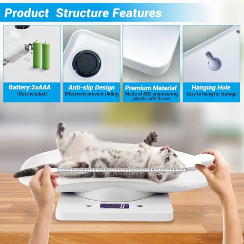 Vista 4 de Goldmeet Báscula para mascotas para animales pequeños y cocina, capacidad máxima de 33 libras con cinta métrica, ideal para gatitos recién nacidos