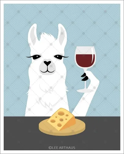 Vista 4 de Lee ArtHaus - Impresión artística de pared con diseño de llama blanca para beber vino y comer queso, sin marco
