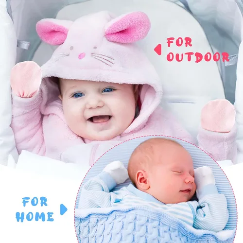Vista 5 de Newcotte 12 pares de guantes ajustables para bebés, guantes transpirables de algodón para recién nacidos, guantes cálidos para bebés para niños