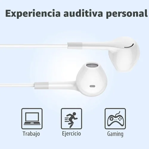 Vista 5 de Auriculares 5 en uno, auriculares con cable con bloqueo de ruido estéreo de graves pesados, micrófono, compatible con iPhone, teléfonos Android