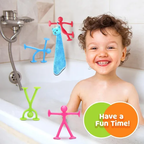 Vista 4 de Richtim Juguetes de succión humanoides para niños: 24 paquetes de juguetes creativos de succión sin agujeros para el baño - Juguetes sensoriales