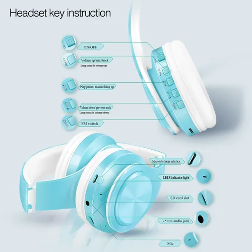 Vista 8 de RAT TAIL V5.0 Auriculares Bluetooth sobre la oreja, auriculares estéreo inalámbricos y con cable plegables micro SD/TF, FM para teléfono celular