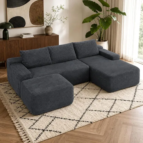 Vista 19 de Sofá modular en forma de U negro de 96.9 pulgadas, sofá modular con otomanas, sofá de nube sin hueso con otomanas, juego de sala de estar de espuma