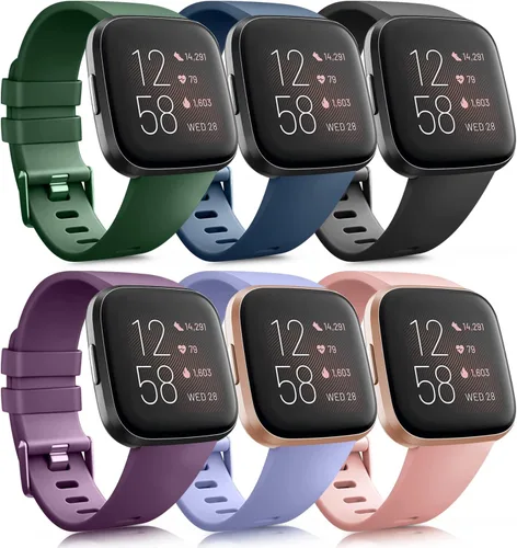 Vista 12 de Paquete de 6 correas deportivas compatibles con Fitbit Versa 2 / Fitbit Versa / Versa Lite / Versa SE, correas de repuesto clásicas de silicona