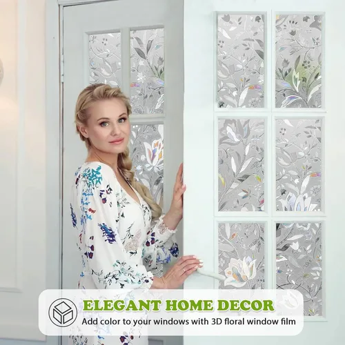Vista 4 de Shackcom - 2 rollos de película de privacidad para ventana, diseño de tulipanes de 17.5 x 78.7 pulgadas, calcomanías decorativas 3D para ventana