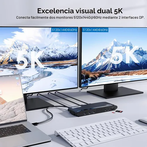 Vista 3 de WAVLINK Estación de acoplamiento DisplayLink Dual 5K, USB-C Dock para Mac M1/M2/M3/M4 y Windows, 14 en 1 con carga de portátil de 100 W, 2 DP/2 HDMI