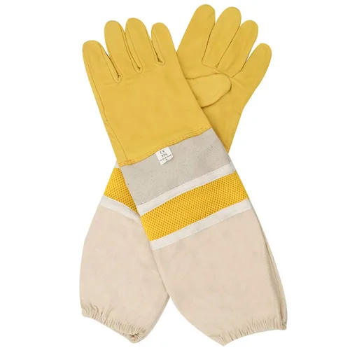 Vista 8 de DZXZY Guantes profesionales de apicultura de piel de cabra de primera calidad, suministros de apicultura con lona larga, mangas ventiladas y puños