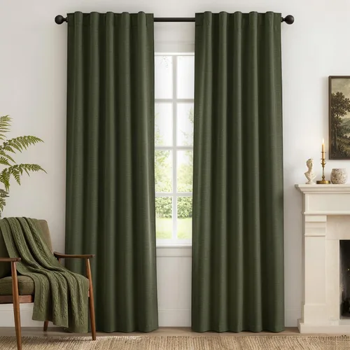 Vista 10 de MIULEE Linen Textured 100% Blackout Curtains Drapes White Backing 96" Long Birch