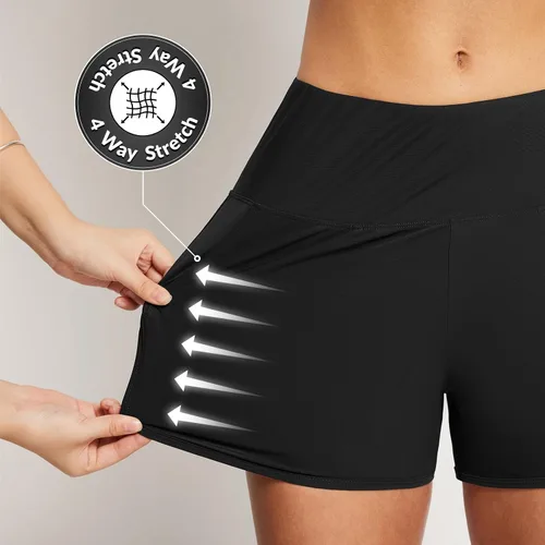 Vista 2 de baleaf Traje de baño de cintura alta para mujer, de 3, 5, 7 pulgadas, de secado rápido, con bolsillos