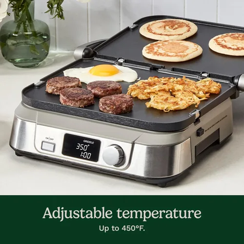 Vista 2 de Cuisinart GR-5BP1 Electric Griddler FIVE - Plancha eléctrica 5 en 1, con pantalla LCD, amplio rango de temperatura y función de sellado, acero