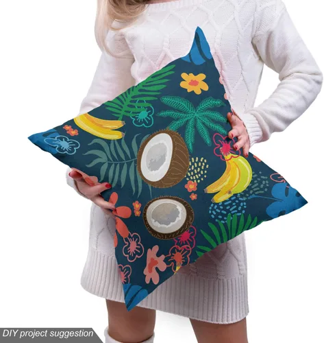 Vista 5 de Lunarable Tela tropical de The Yard, composición de dibujos animados de cocos, plátanos y flores, tela decorativa para tapicería y detalles