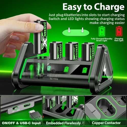 Vista 5 de Kytok Paquete de baterías recargables cargador de batería compatible con Xbox OneSeries XSXbox Elite 4 x 1800 mAh controlador de batería de repuesto