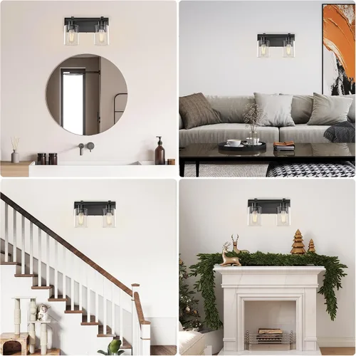 Vista 8 de Bathroom Light Fixtures Over Mirror, 2-Light Modern Matte Black Bathroom Vanity Light, Wall Lights with Clear Glass Shade, Living Room, Bedroom
