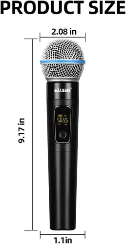 Vista 2 de ES-384 Sistema de Micrófono Inalámbrico de Mano UHF de 4 Canales - Rango de 164 pies, Receptor Recargable, Plug-and-Play para Karaoke y Espectáculos