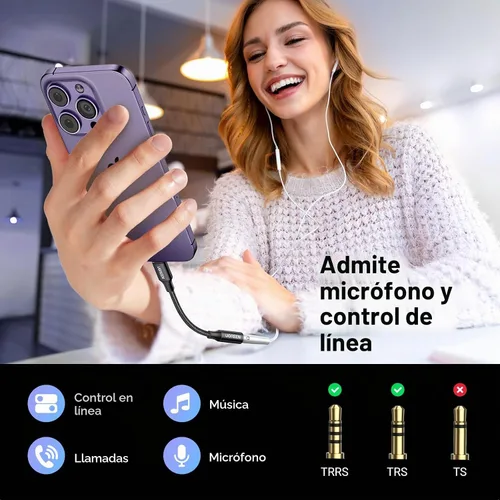 Vista 2 de UGREEN - Adaptador de auriculares para iPhone, Lightning a conector de 3,5 mm, con certificación Apple MFi, dongle de audio auxiliar compatible