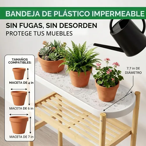 Vista 3 de APRTAT Soporte de bambú para plantas de interior, soporte de almacenamiento de plantas de 2 niveles de altura para múltiples plantas, estante