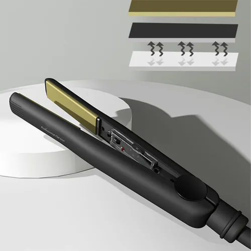 Vista 4 de Plancha de pelo de turmalina de cerámica, 1 pulgada, temperatura ajustable, doble voltaje, negro