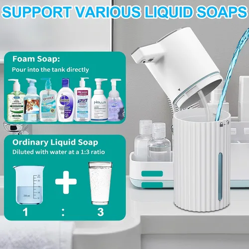 Vista 6 de HOMELYLIFE Dispensador automático de jabón espumoso, dispensador de jabón sin contacto de 13.53 oz/13.5 fl oz con 4 niveles ajustables, dispensador