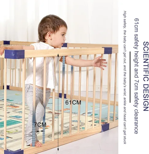 Vista 5 de Jolan Corralito de madera para bebés, valla de bebé con puerta, parque infantil plegable de seguridad, valla para gatear para interiores