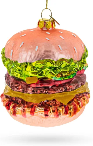 Vista 7 de Adorno navideño de vidrio soplado de hamburguesa con queso doble