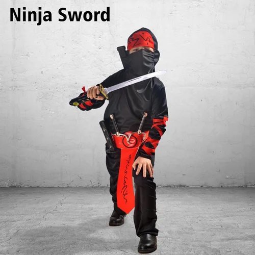 Vista 3 de Juego de 8 juguetes de espada ninja de plástico, espada samurái, juguetes Katana con funda, SAIS y Shuriken, armas ninja, accesorios de disfraz