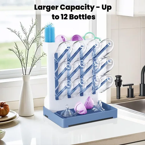 Vista 2 de Estante de secado de biberones: soporte vertical para botellas grandes que ahorra espacio, estante de secadora de pie Boon, accesorio para bebés