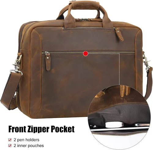 Vista 3 de TIDING Mochila de cuero para laptop de 15.6 pulgadas, maletín convertible de negocios, bolso bandolera de hombro, color marrón