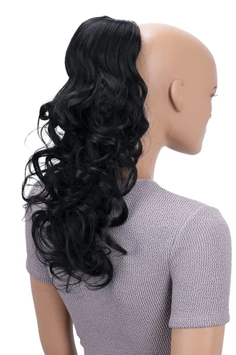 Vista 3 de Pttyshop, extensión de cola de caballo, ondulada, voluminosa, resistente al calor. Negro #1 PH9