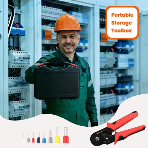 Vista 4 de AWG 23-7 Kit de herramientas de crimpado de virola con 1800 conectores, alicates de trinquete autoajustables para terminales de extremo y anillo