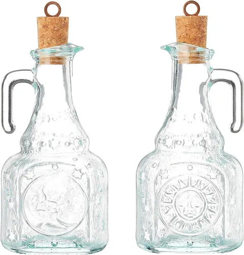 Vista 9 de Bormioli Rocco Juego de 2 botellas Country Home Fiesole de 24 onzas con tapa de corcho natural, cristal de estrella teñido azul-verde, diseño