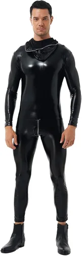 Vista 2 de renvena Enterizo con cremallera en la parte trasera para hombre, traje de discoteca, con capucha, de charol