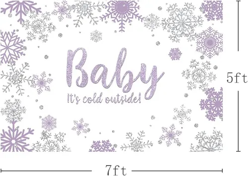Vista 3 de MEHOFOND Fondo de fotos de baby shower de invierno para niña, accesorios de fondo de copos de nieve morados y plateados, decoración de fiesta