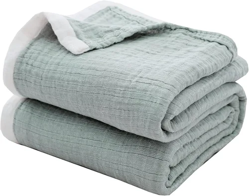 Vista 10 de SE SOFTEXLY Manta de muselina de algodón para adultos, transpirable de 4 capas con textura de lino teñido, manta de gasa para cama, sofá, sofá