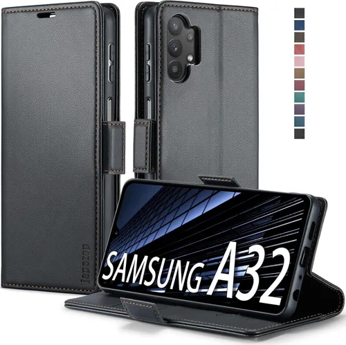 Vista 29 de Funda tipo cartera para Samsung Galaxy A32 5G con bloqueo RFID, tarjetero y función atril magnético, funda de cuero con tapa para Galaxy A32 5G