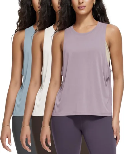 Vista 8 de ODODOS Paquete de 3 camisetas sin mangas sueltas para mujer, camisetas sin mangas para gimnasio, atletismo, entrenamiento, camisetas de yoga