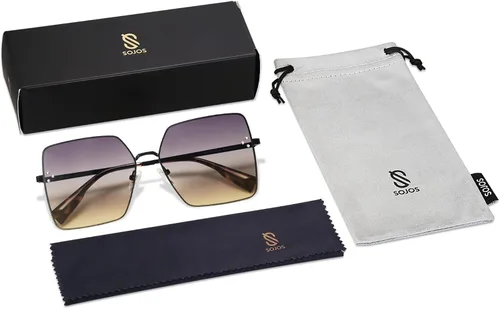 Vista 6 de SOJOS Gafas de sol cuadradas de moda para mujer, estilo de diseñador de gran tamaño, protección UV, SJ1170