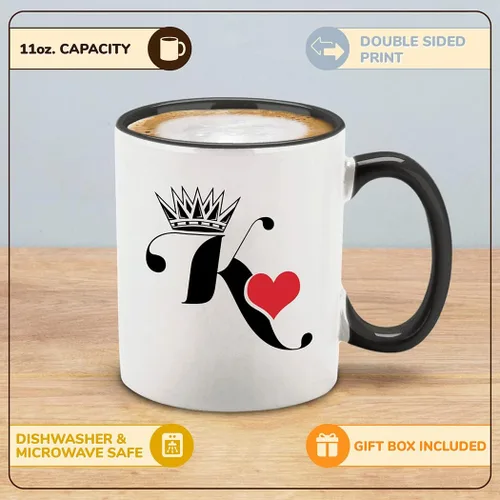 Vista 2 de shop4ever® King & Queen of Hearts - Juego de 2 tazas de café de cerámica para parejas, taza de té de 11 onzas, regalo para él y ella (mango negro)