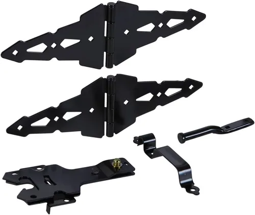 Vista 5 de National Hardware N109-306 V8420 Kit de puerta de bisagra de correa de lujo en negro Includes 2 T-Hinges, Latch with Strike, Pull and Screws for