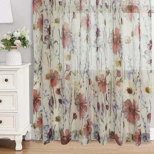 Vista 18 de OWENIE - Cortinas de cenefa arrugada transparentes de 14 pulgadas de longitud 2 piezas, cenefa moderna pequeña impresa para cocina, sala de estar