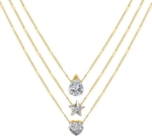 Vista 6 de ASCOMY Layered Necklaces for Women, Dainty Gold Necklace 14K Gold Plated Herringbone Necklace for Women Pearl Cross Necklace Paperclip Cuban Figaro
