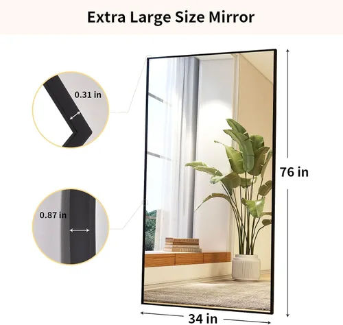 Vista 6 de Easly - Espejo de longitud completa de 34 x 76 pulgadas con soporte, espejo grande rectangular de pie para dormitorio, sala de estar o armario, Negro